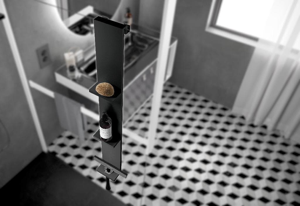 Dusjhylle med nalholder og håndklekroker, sort matt